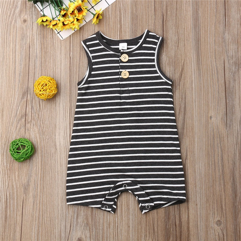 Newborn Baby Boy & Girl Summer Romper Infant Baby Boy Girl Striped Clothes Sleeveless Jumpsuit Summer Home Outfit 0-24M