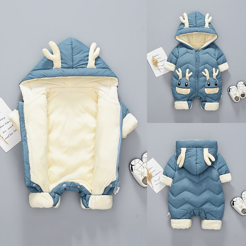 OLEKID Baby Winter Snowsuit Plus Velvet Thick Baby Boys Jumpsuit 0-2 Years Newborn