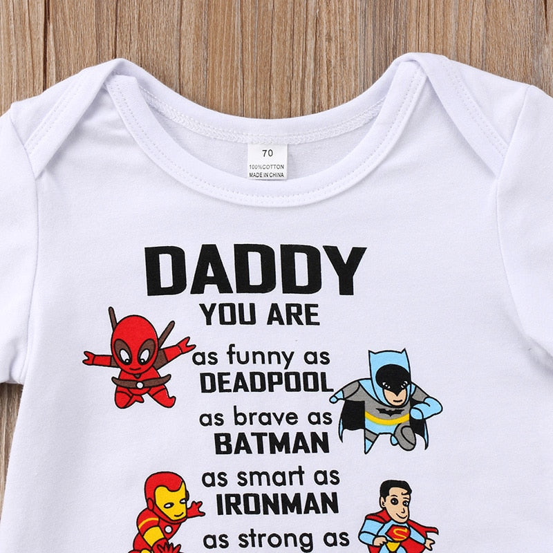 Superhero dad Short Sleeve Cartoon Romper Jumpsuit Outfits Baby Clothing 0-18Month