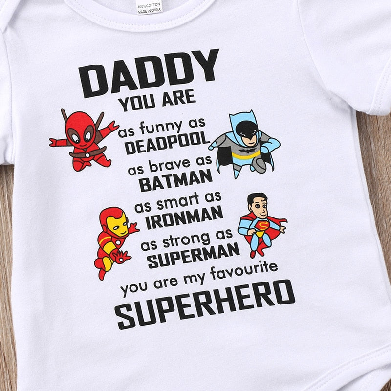 Superhero dad Short Sleeve Cartoon Romper Jumpsuit Outfits Baby Clothing 0-18Month