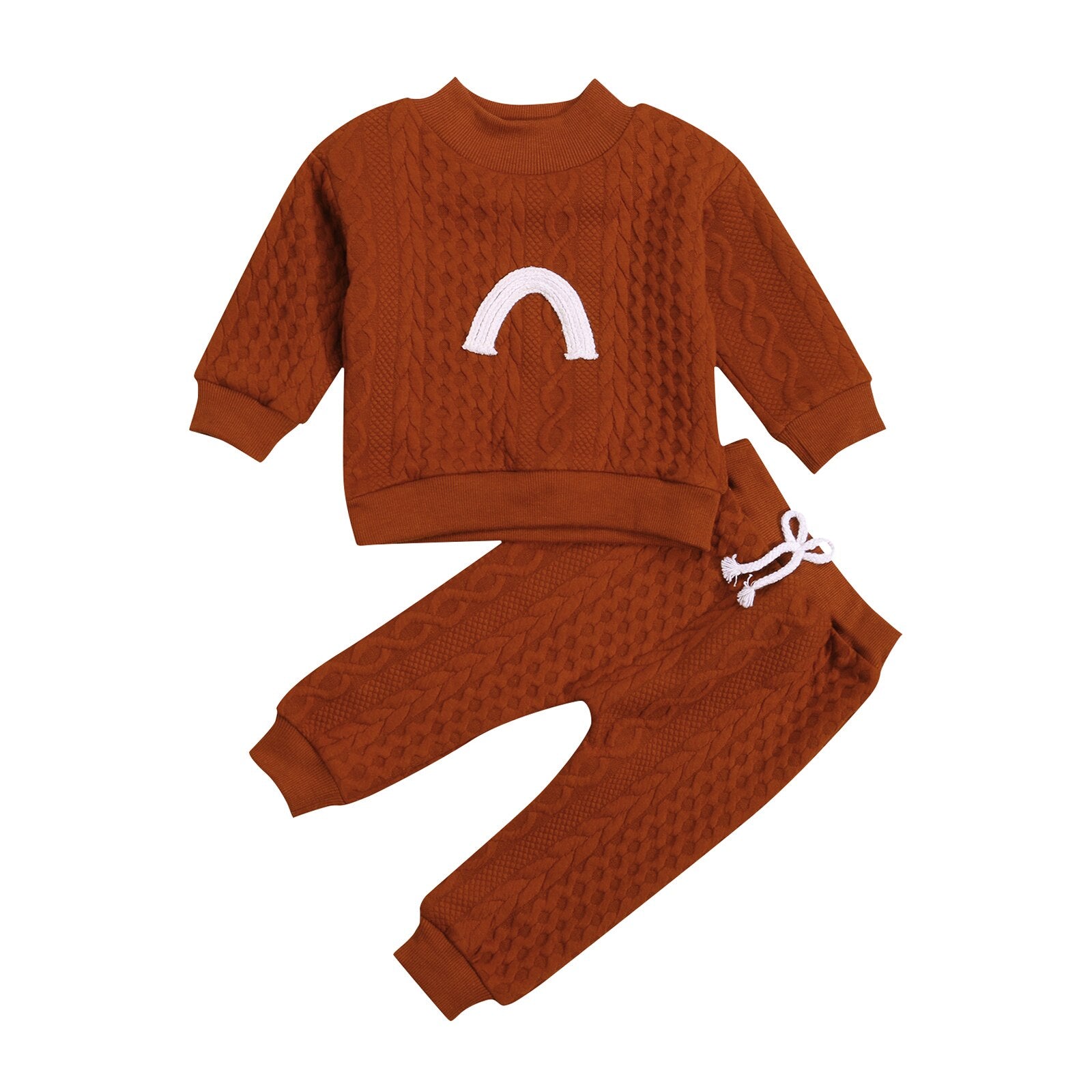 Infant Baby Girls Boys 2Pcs Fall Outfits, Long Sleeve Mock Neck Rainbow Knit Tops + Elastic Waist Pants Set 0-3Y