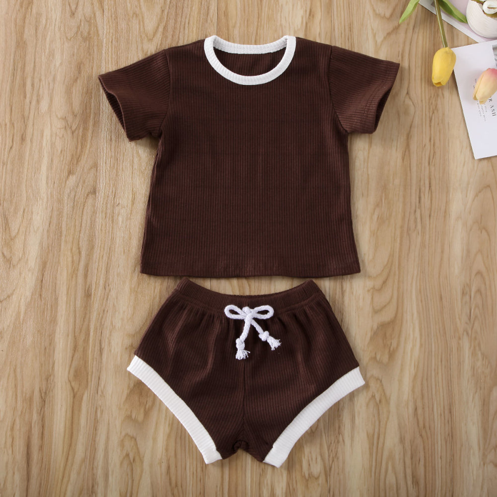 Baby Summer Clothing Infant Baby Girl Boy Clothes Short Sleeve Tops T-shirt+Shorts Pants Ribbed Solid Outfits 0-3M