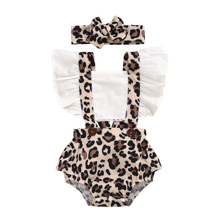 Newborn Baby Clothes Girl Ruched Leopard Print Sleeveless Baby Rompers Jumpsuit
