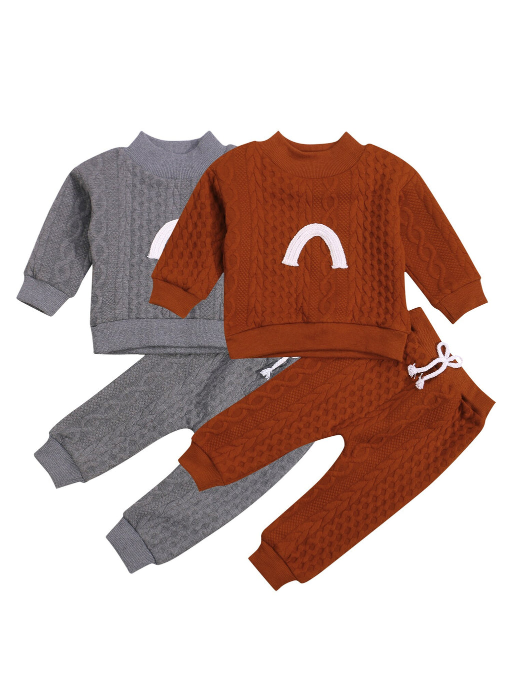 Infant Baby Girls Boys 2Pcs Fall Outfits, Long Sleeve Mock Neck Rainbow Knit Tops + Elastic Waist Pants Set 0-3Y