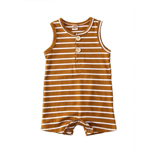 Newborn Baby Boy & Girl Summer Romper Infant Baby Boy Girl Striped Clothes Sleeveless Jumpsuit Summer Home Outfit 0-24M