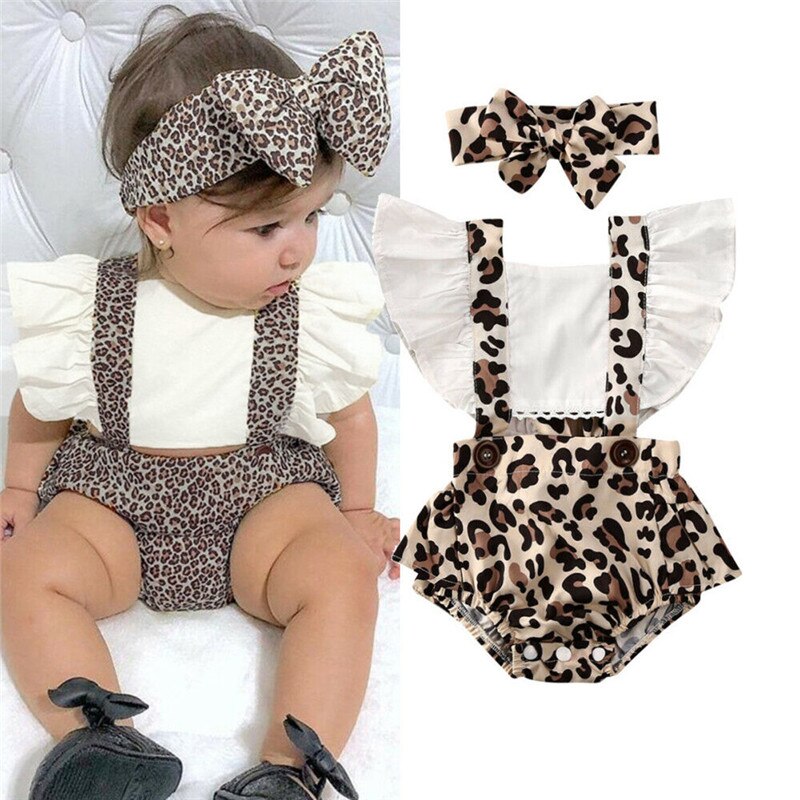 Newborn Baby Clothes Girl Ruched Leopard Print Sleeveless Baby Rompers Jumpsuit