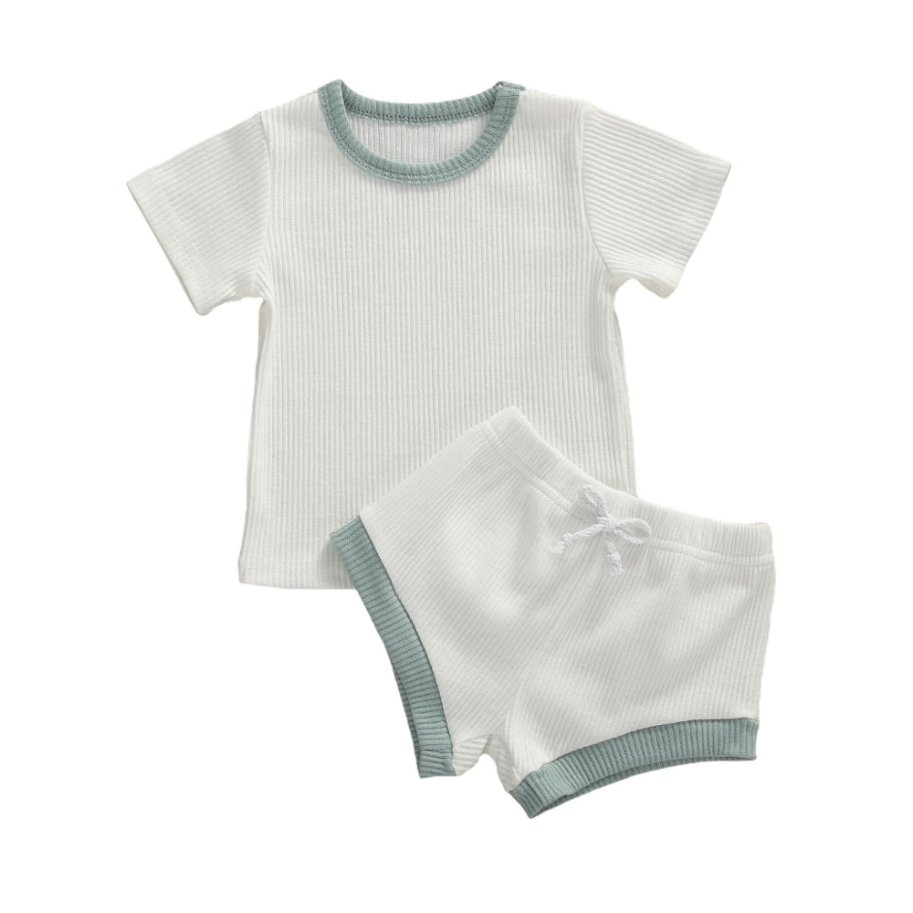 Baby Summer Clothing Infant Baby Girl Boy Clothes Short Sleeve Tops T-shirt+Shorts Pants Ribbed Solid Outfits 0-3M