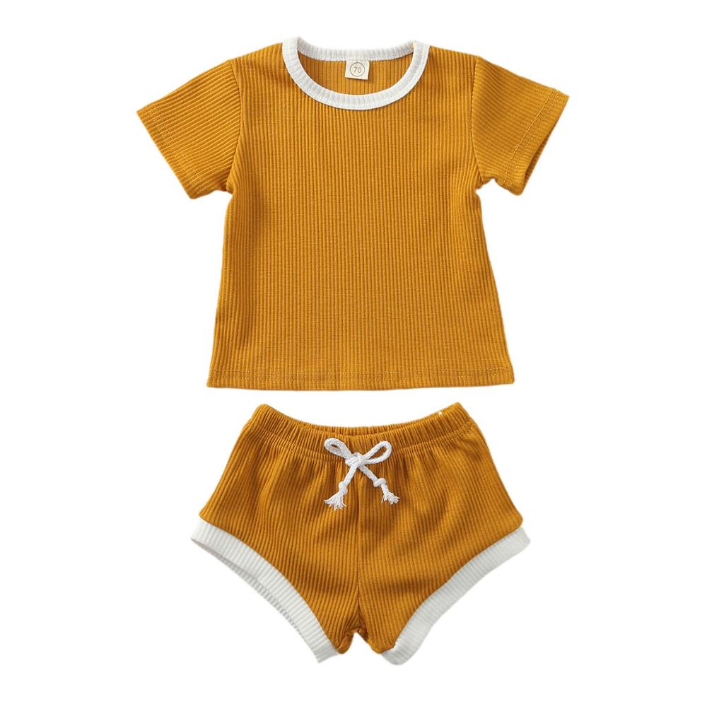 Baby Summer Clothing Infant Baby Girl Boy Clothes Short Sleeve Tops T-shirt+Shorts Pants Ribbed Solid Outfits 0-3M
