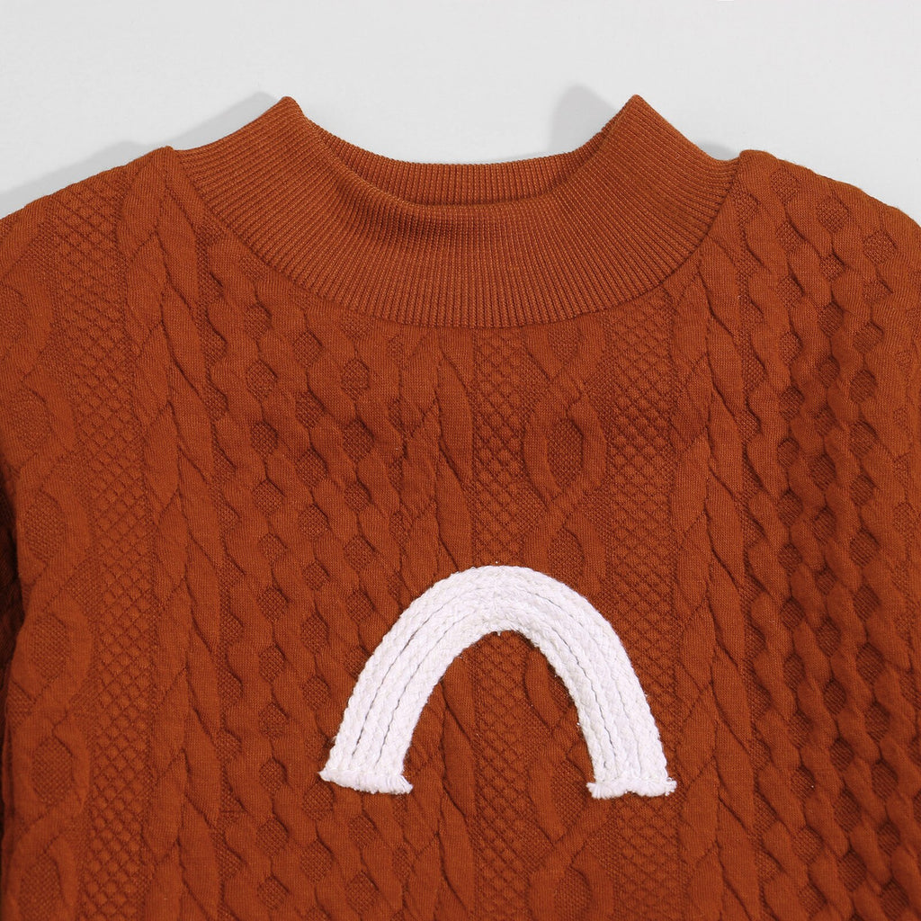 Infant Baby Girls Boys 2Pcs Fall Outfits, Long Sleeve Mock Neck Rainbow Knit Tops + Elastic Waist Pants Set 0-3Y