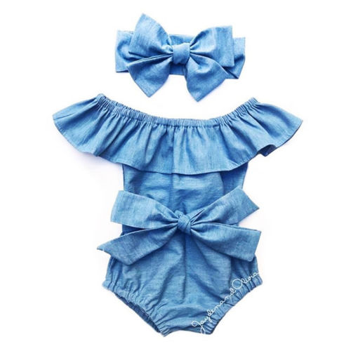 Cute Newborn Toddle Infant Baby Girls Front Bowknot Bodysuit Ruffle Sleeveless Jumpsuit Cotton Summer Outfits Clothes 0 24M