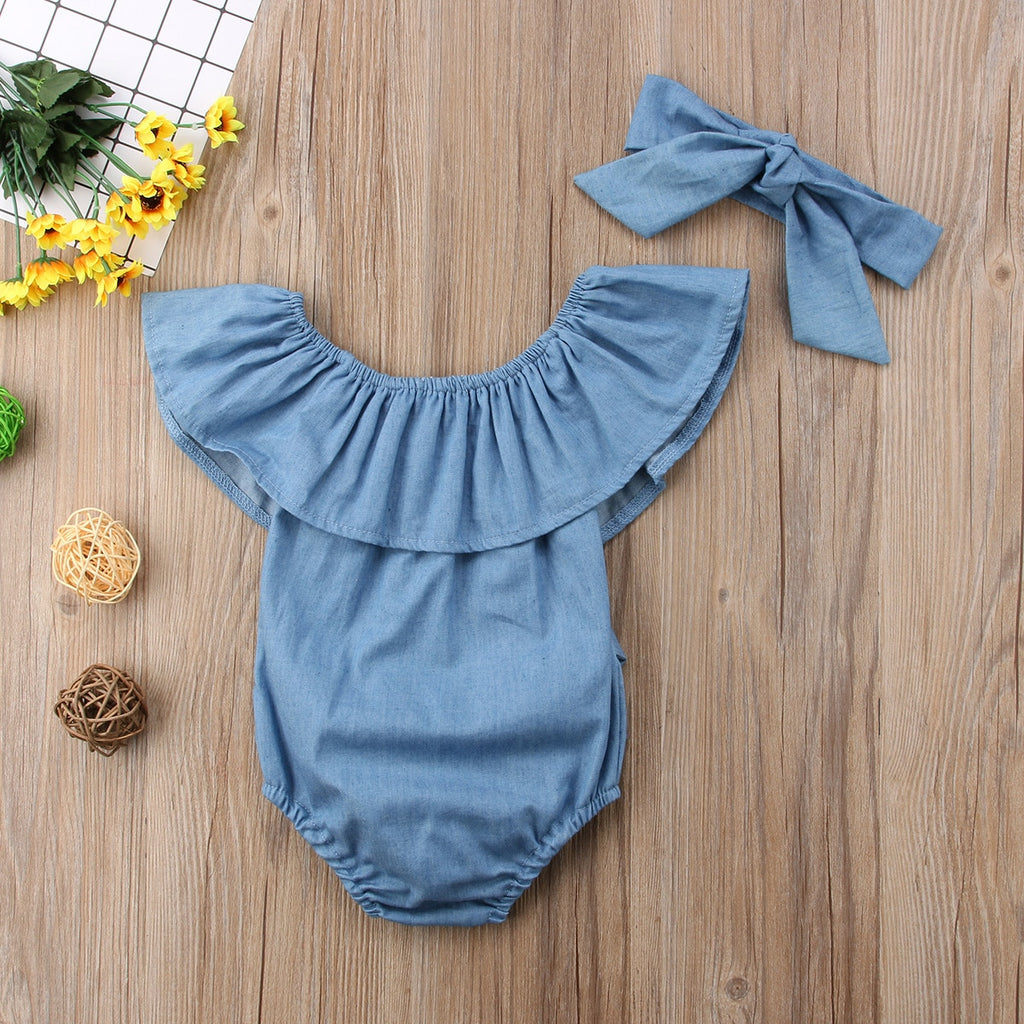 Cute Newborn Toddle Infant Baby Girls Front Bowknot Bodysuit Ruffle Sleeveless Jumpsuit Cotton Summer Outfits Clothes 0 24M