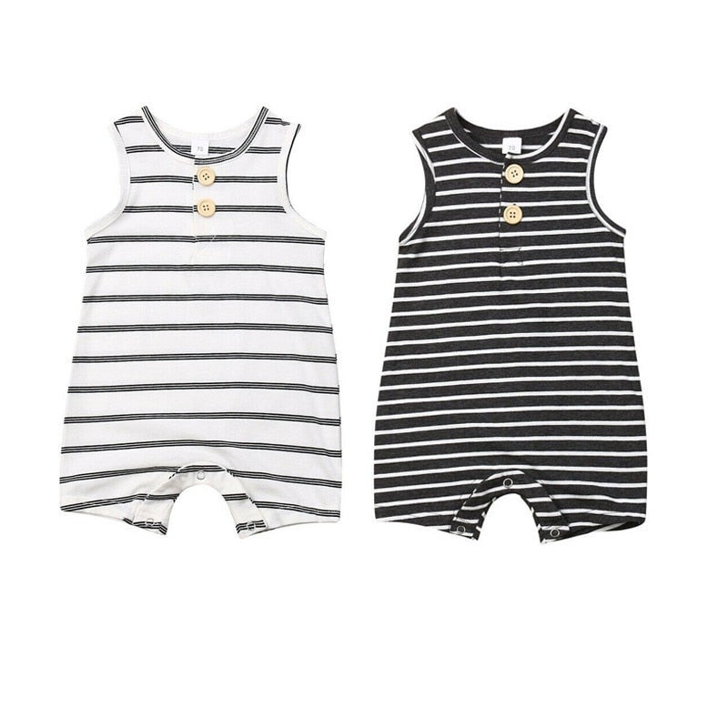 Newborn Baby Boy & Girl Summer Romper Infant Baby Boy Girl Striped Clothes Sleeveless Jumpsuit Summer Home Outfit 0-24M