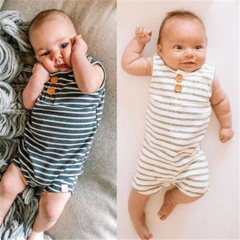 Newborn Baby Boy & Girl Summer Romper Infant Baby Boy Girl Striped Clothes Sleeveless Jumpsuit Summer Home Outfit 0-24M