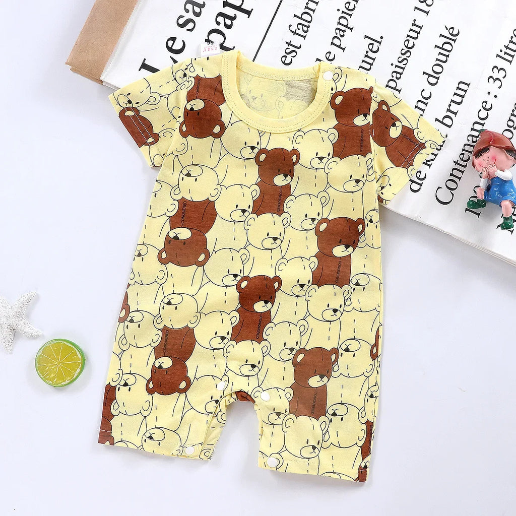 Cotton Newborn Baby Cartoon Short Sleeve Knitted Romper Boy Girl Summer Clothes Bebe Thin Pajamas One Pieces Bodysuit 0-24M