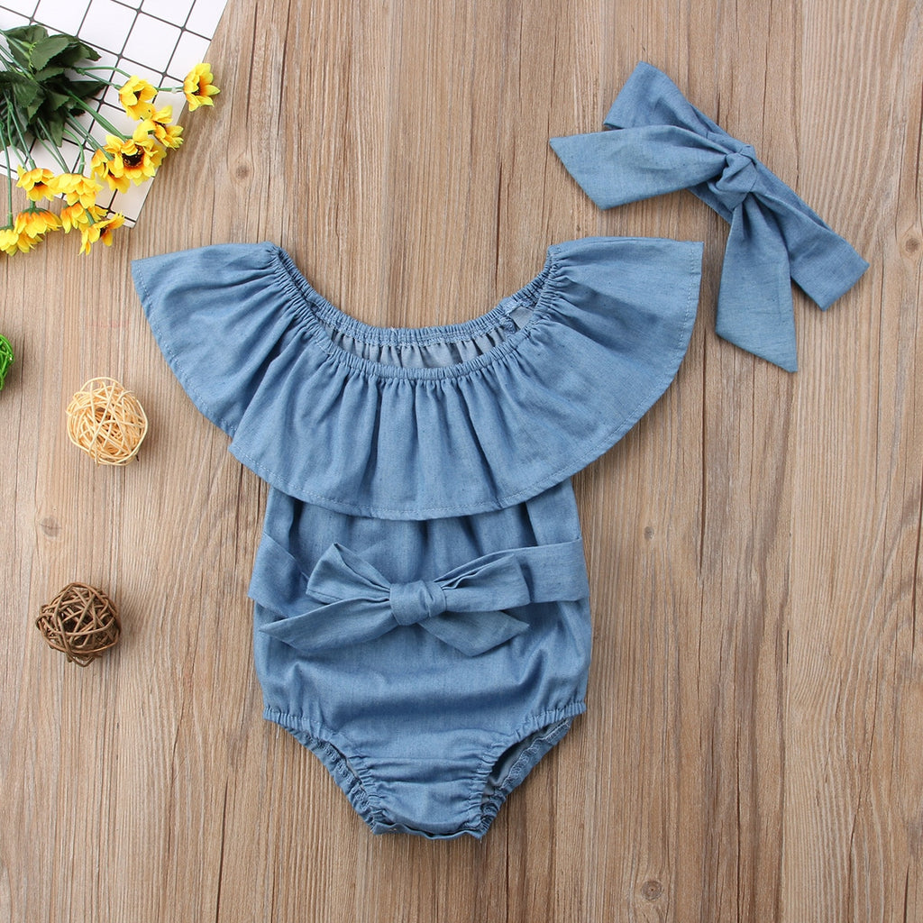 Cute Newborn Toddle Infant Baby Girls Front Bowknot Bodysuit Ruffle Sleeveless Jumpsuit Cotton Summer Outfits Clothes 0 24M