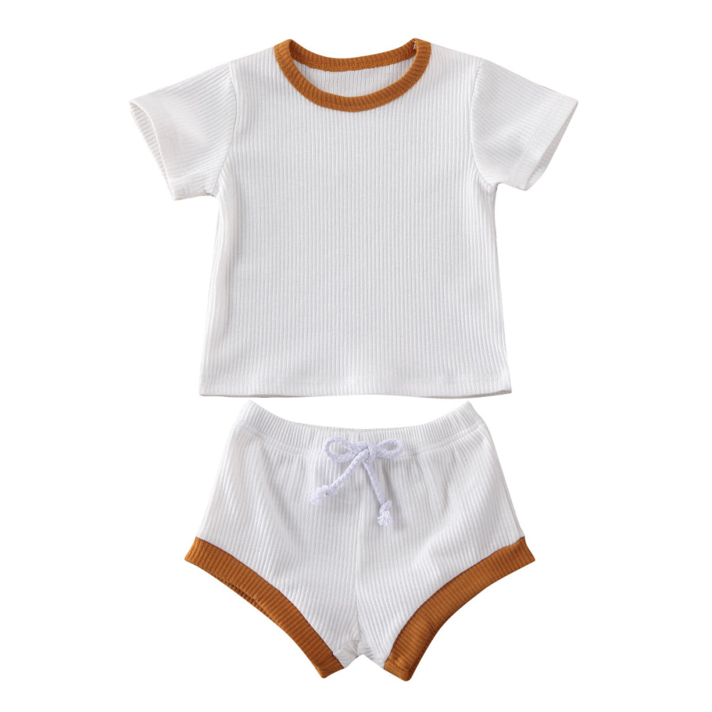 Baby Summer Clothing Infant Baby Girl Boy Clothes Short Sleeve Tops T-shirt+Shorts Pants Ribbed Solid Outfits 0-3M