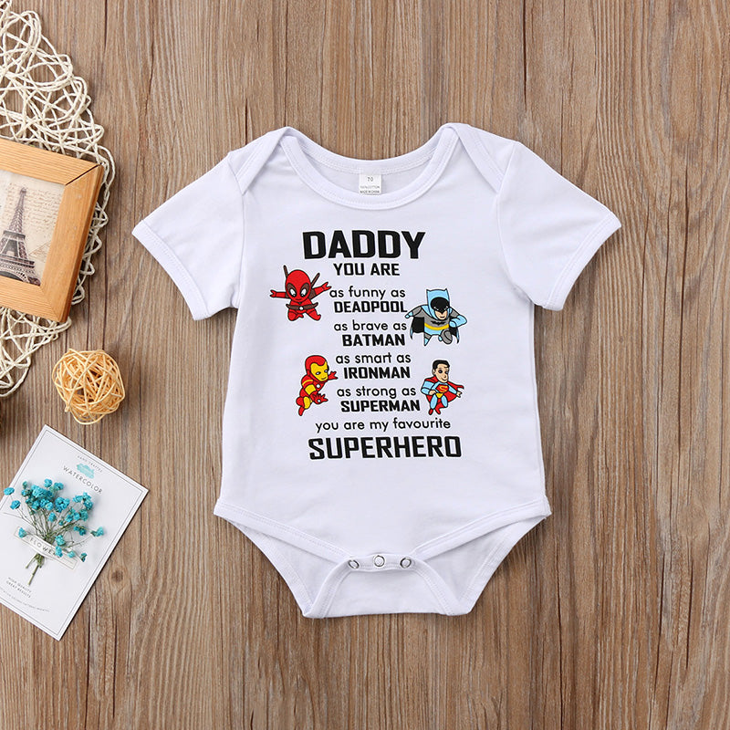 Superhero dad Short Sleeve Cartoon Romper Jumpsuit Outfits Baby Clothing 0-18Month