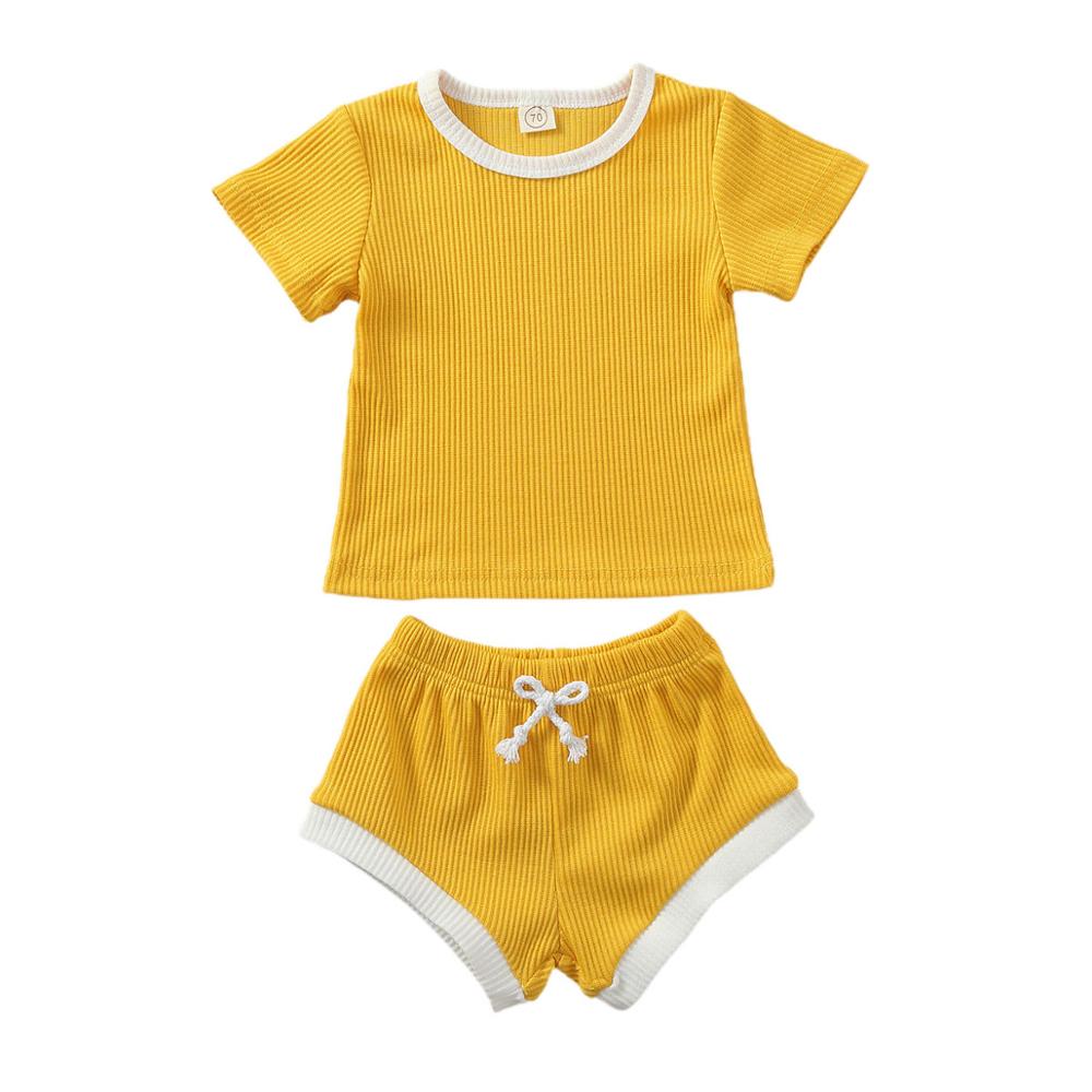 Baby Summer Clothing Infant Baby Girl Boy Clothes Short Sleeve Tops T-shirt+Shorts Pants Ribbed Solid Outfits 0-3M