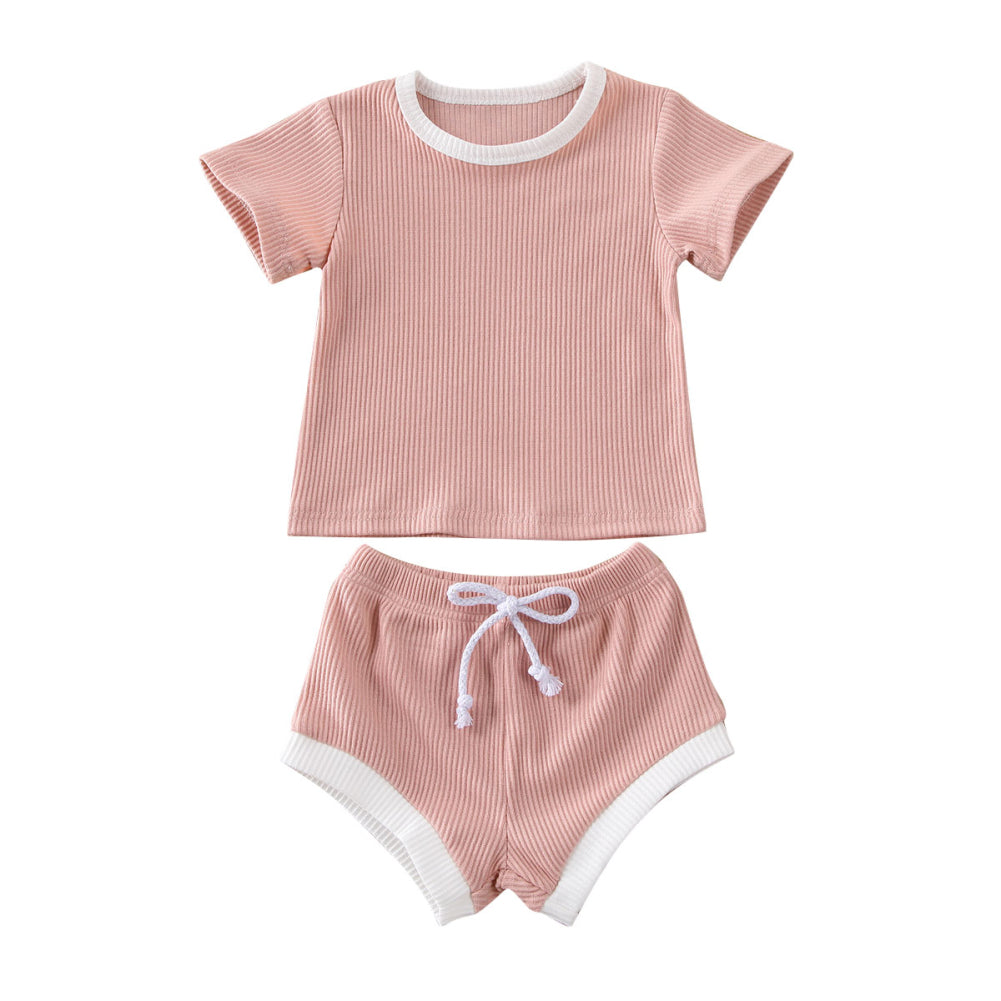 Baby Summer Clothing Infant Baby Girl Boy Clothes Short Sleeve Tops T-shirt+Shorts Pants Ribbed Solid Outfits 0-3M