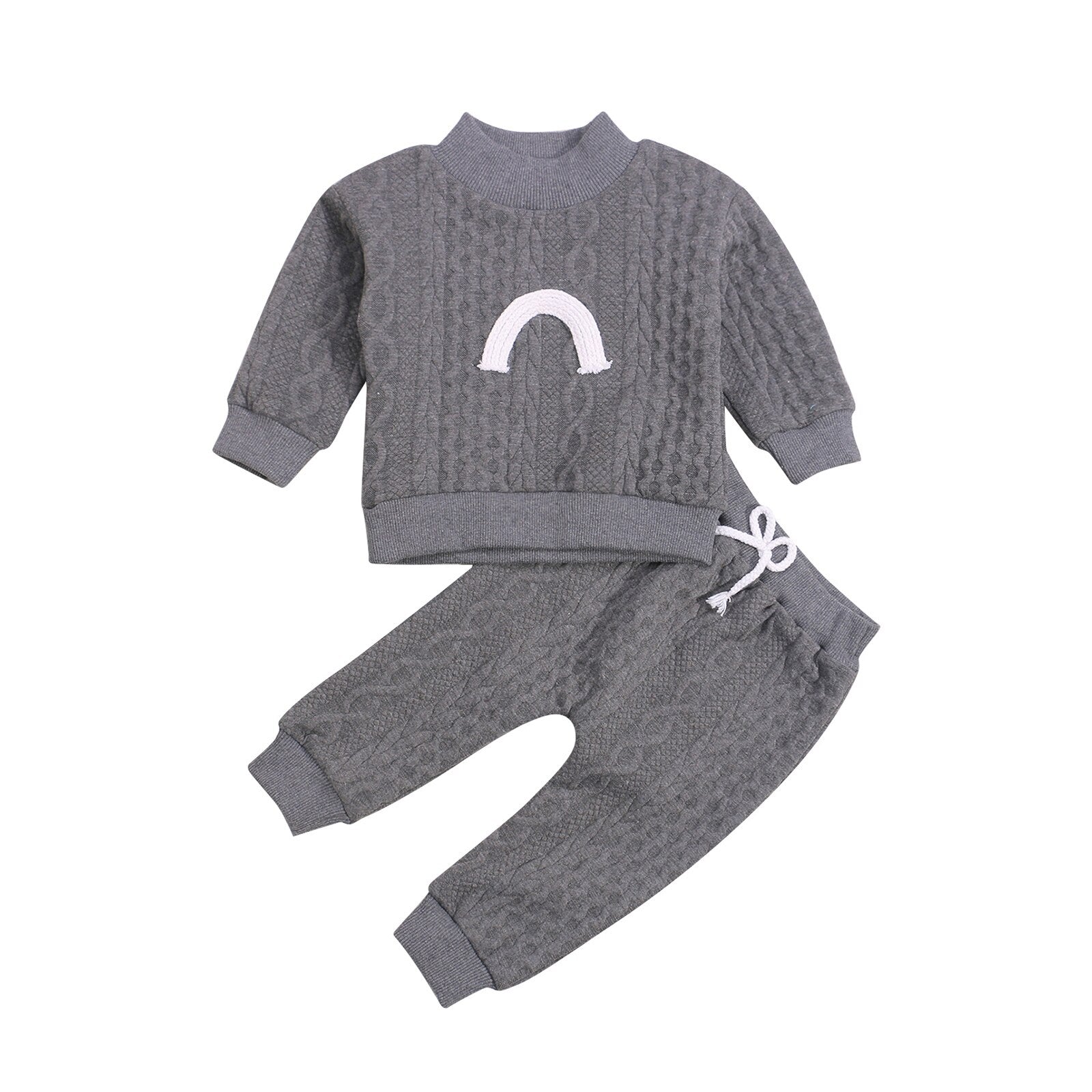 Infant Baby Girls Boys 2Pcs Fall Outfits, Long Sleeve Mock Neck Rainbow Knit Tops + Elastic Waist Pants Set 0-3Y