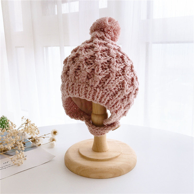 Tuyu Korean-style Children's Knitted Hat Autumn/Winter Wool Ball Lined Ear-flap Hat Warm Handmade Hat Wholesale