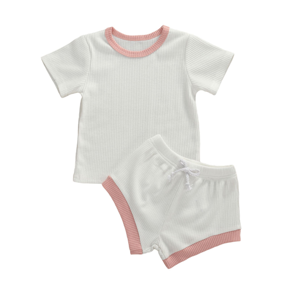 Baby Summer Clothing Infant Baby Girl Boy Clothes Short Sleeve Tops T-shirt+Shorts Pants Ribbed Solid Outfits 0-3M