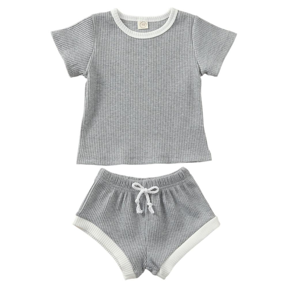 Baby Summer Clothing Infant Baby Girl Boy Clothes Short Sleeve Tops T-shirt+Shorts Pants Ribbed Solid Outfits 0-3M