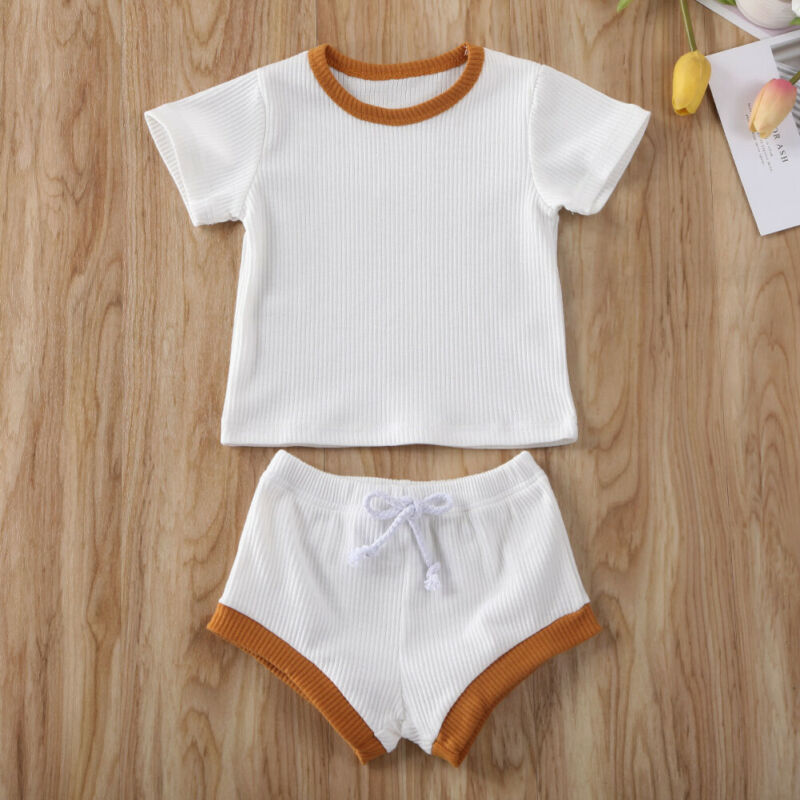 Baby Summer Clothing Infant Baby Girl Boy Clothes Short Sleeve Tops T-shirt+Shorts Pants Ribbed Solid Outfits 0-3M