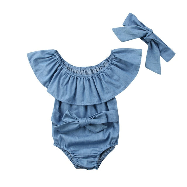 Cute Newborn Toddle Infant Baby Girls Front Bowknot Bodysuit Ruffle Sleeveless Jumpsuit Cotton Summer Outfits Clothes 0 24M