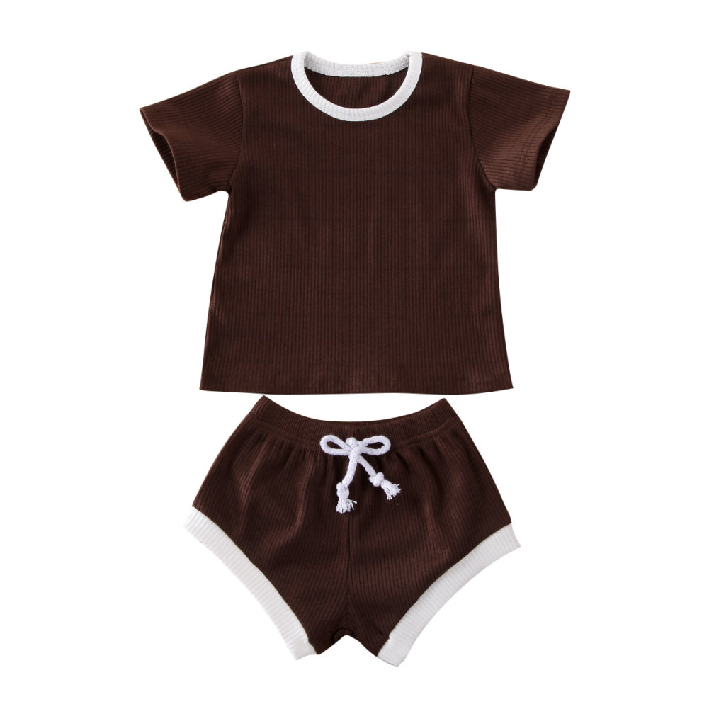 Baby Summer Clothing Infant Baby Girl Boy Clothes Short Sleeve Tops T-shirt+Shorts Pants Ribbed Solid Outfits 0-3M
