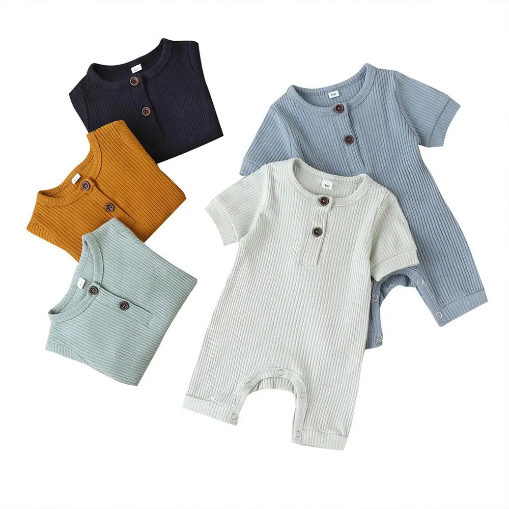 0-18M Baby Summer Clothing Baby Boy Girl Infant  Jumpsuit Cotton Outfits Set Ribbed Solid Clothes 5 Color