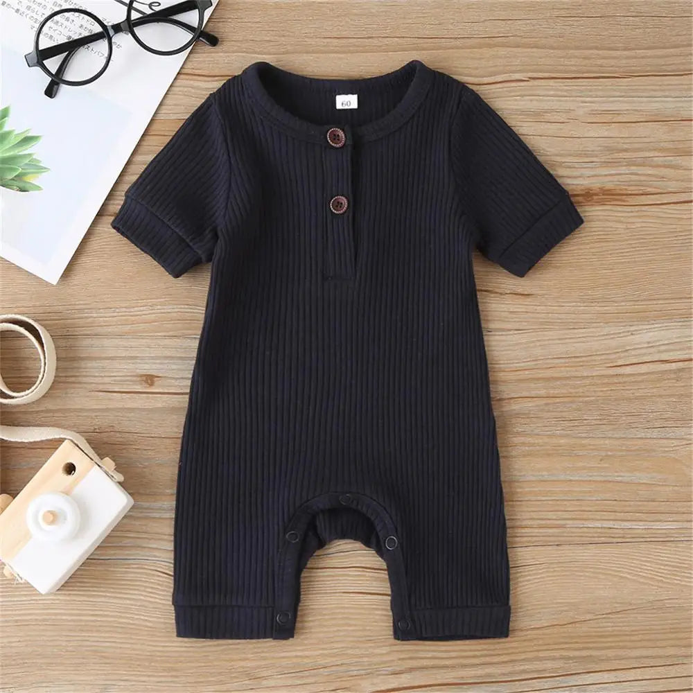 0-18M Baby Summer Clothing Baby Boy Girl Infant  Jumpsuit Cotton Outfits Set Ribbed Solid Clothes 5 Color