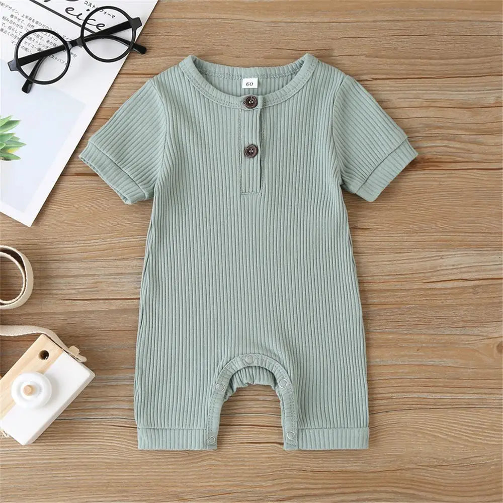 0-18M Baby Summer Clothing Baby Boy Girl Infant  Jumpsuit Cotton Outfits Set Ribbed Solid Clothes 5 Color