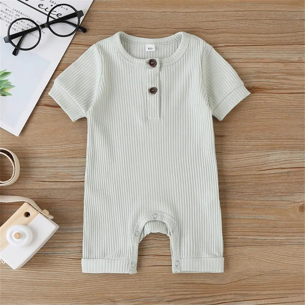 0-18M Baby Summer Clothing Baby Boy Girl Infant  Jumpsuit Cotton Outfits Set Ribbed Solid Clothes 5 Color