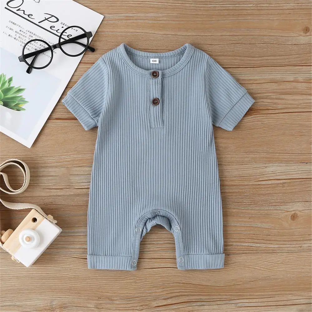 0-18M Baby Summer Clothing Baby Boy Girl Infant  Jumpsuit Cotton Outfits Set Ribbed Solid Clothes 5 Color