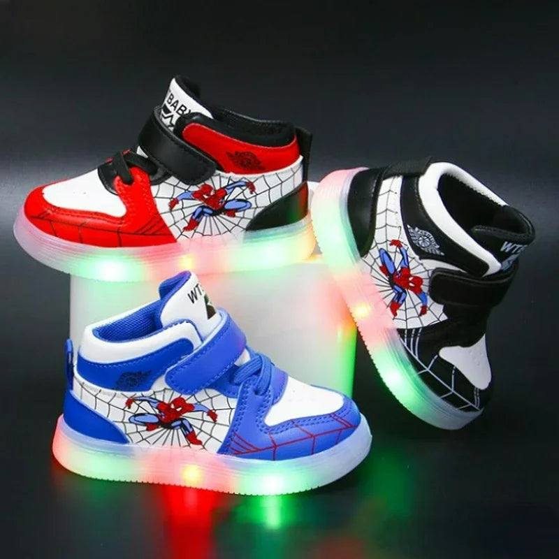 Disney Children's Led Light Shoes Fashion Aoger Spiderman Boys